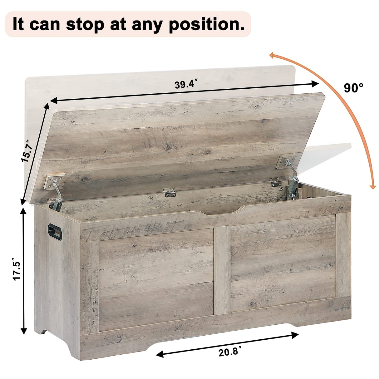 Timberer 39.4" Storage Chest, Wooden Storage Bench, Lift Top Toy Chest with 2 Safety Hinges, Large Toy Box, Entryway Bench for Living Room, Bedroom, Grey Timberer