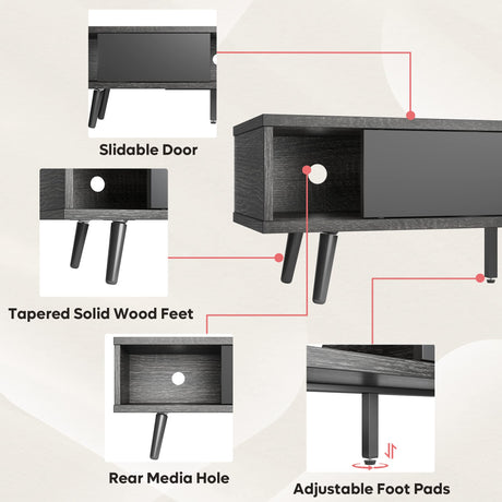 Bestier 70 inch Mid Century Modern Entertainment Center for 75 inch Display, Low Profile with Storage, for Living Room, Cord Management, Black Ash Bestier