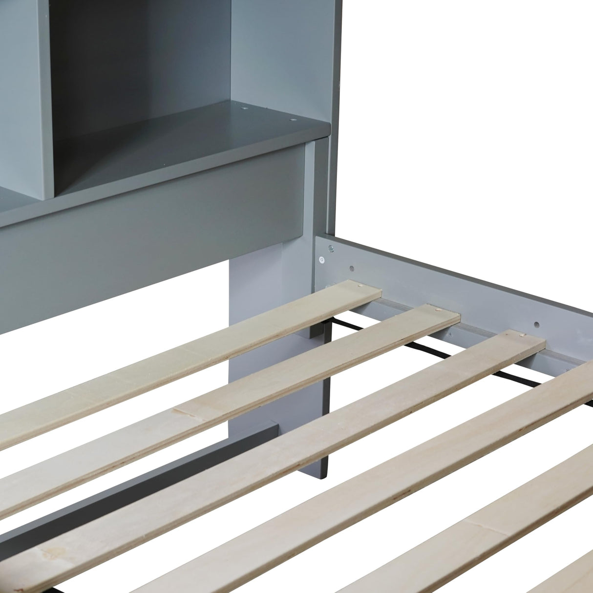 JIJIWANG Twin Over Twin Bunk Bed with Bookcase and Storage Solid Wood Bunk Beds Frame with Shelves, Convertible to 2 Beds, Grey JIJIWANG