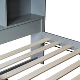 JIJIWANG Twin Over Twin Bunk Bed with Bookcase and Storage Solid Wood Bunk Beds Frame with Shelves, Convertible to 2 Beds, Grey JIJIWANG