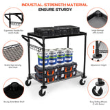 WDT 680Lbs Capacity Heavy Duty Rolling Utility Cart,2 Tier Rolling Carts with Wheels,Commercial Grade Metal Cart with Handle Bar & Shelf Liner,Trolley Serving Cart for Restaurant,Kitchen,Black WDT