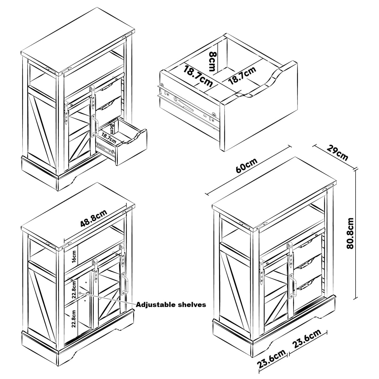 Panana Farmhouse Bathroom Floor Cabinet, Storage Cabinet with Sliding Barn 3 Drawers&Door Freestanding Small Cabinet for Bathroom, Kitchen, Laundry Room (White) Panana