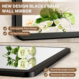 pertetey New Upgrade 55X30 Inch Wall Mounted Bathroom Mirror, Black Metal Frame Rounded Rectangle Mirror, Bathroom Vanity Mirror with Tempered Glass for Washroom Bedroom Living Room pertetey