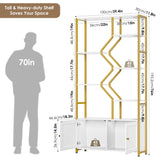 Keyluv 76" Tall Gold Bookshelf with Cabinet Storage, Multifunctional Open Display Bookcase with Door, Large Book Shelf Organizer for Living Room, Home, Office, Heavy Duty Metal & Wood, Modern White Keyluv