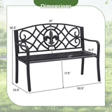 Giantex 50.5” Outdoor Bench with Metal Frame, Floral Design Cast Iron Backrest, Slatted Seat, Adjustable Foot Pads, Load 660Lbs, Garden Bench for Outside Patio Backyard Porch Park, Black Giantex