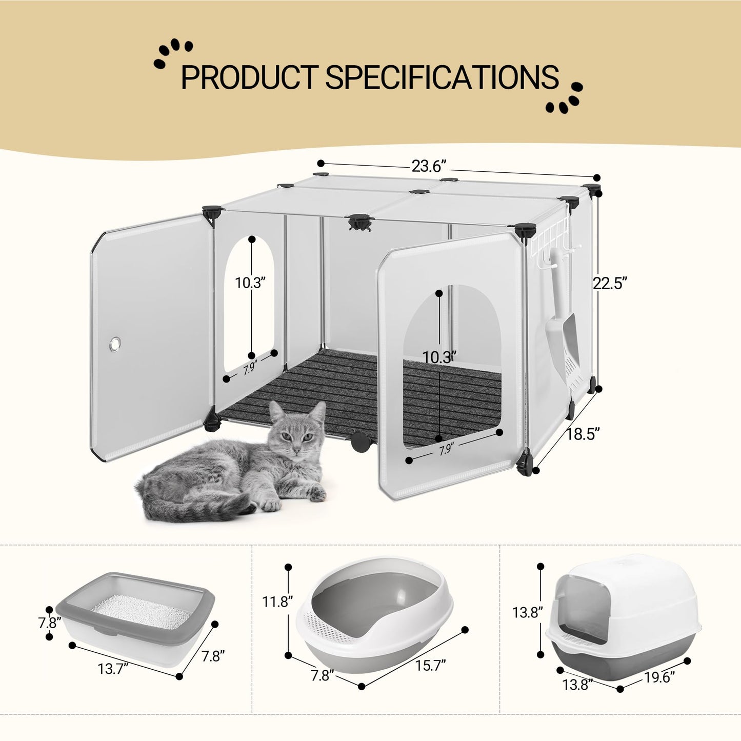 Hzuaneri Cat Litter Box Enclosure with Hooks, Plastic Covered Little Box with Mat, Splash Proof Litter Box Furniture, 23.7 x 18.5 x 16.1 inches, End Table for Living Room, Pure White CB81899L - WoodArtSupply