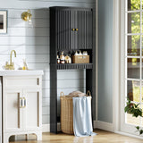 Baztin Over The Toilet Storage Cabinet, Over The Toilet Storage with Fluted Door Over The Toilet Cabinet with Adjustable Shelf Above The Toilet Storage Cabinet for Bathroom Organizer, Black Baztin