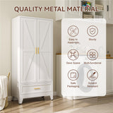 XIOMIOHTRQ Metal Wardrobe Cabinet, 71" Tall Armoire Wardrobe Closet with Drawer, Farmhouse Clothing Storage Cabinet for Bedroom, Laundry (White, 1 Drawer) XIOMIOHTRQ