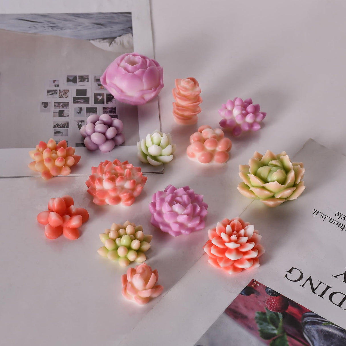 HOMYCOCO 12PCS Succulent Flower Candle Molds Epoxy Resin Wax Mold Silicone Candle Moulds for Candle Craft Making Handmade Gift Ornaments Decoration HOMYCOCO