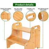VaeFae Bamboo 2 Step Stool with Non-Slip Step Treads and 2 Cutout Handles VaeFae