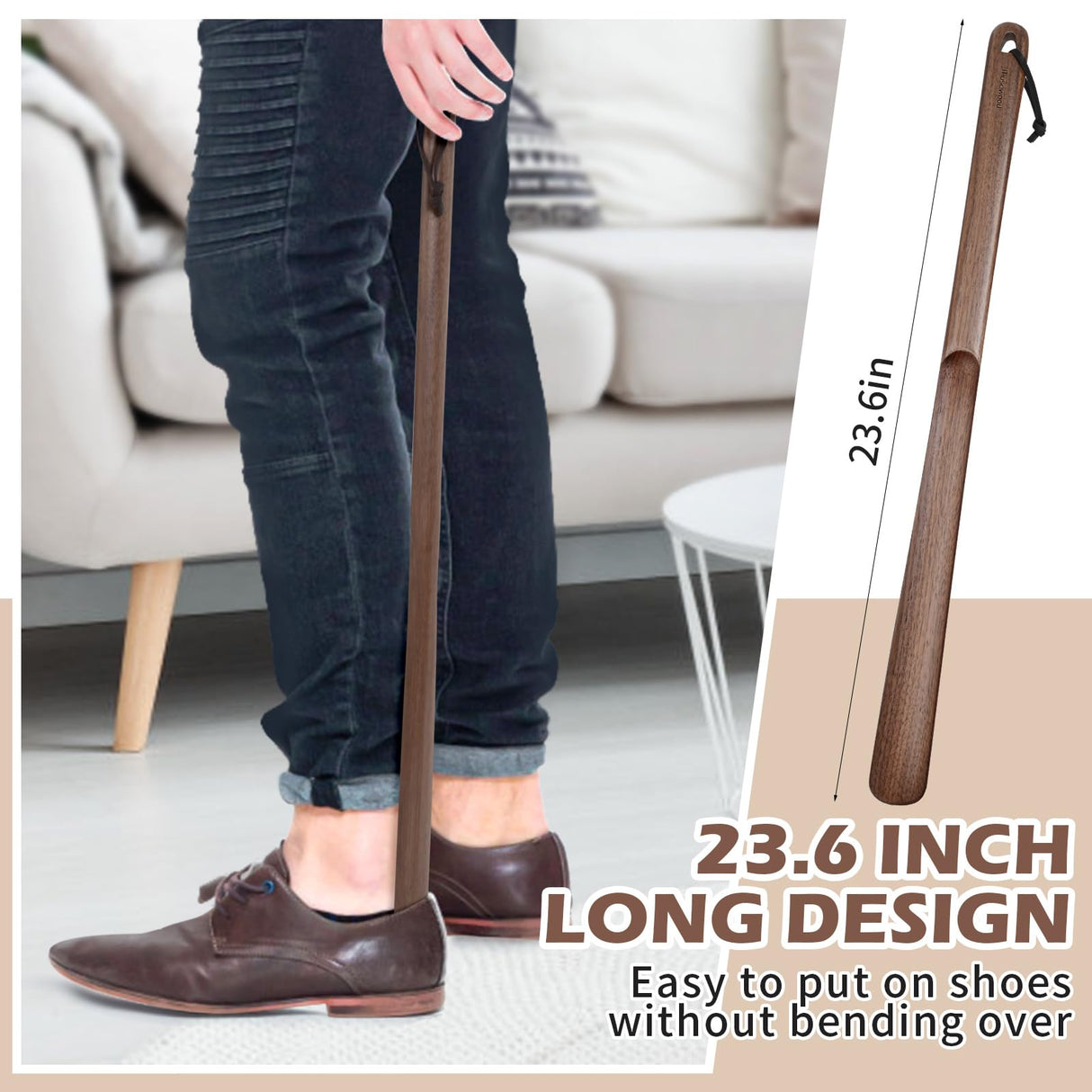 muso wood Wooden Shoe Horn, Walnut Shoe Horn Long Handle for Seniors, 23.6 Inches Shoehorn for Seniors and Pregnant Women muso wood