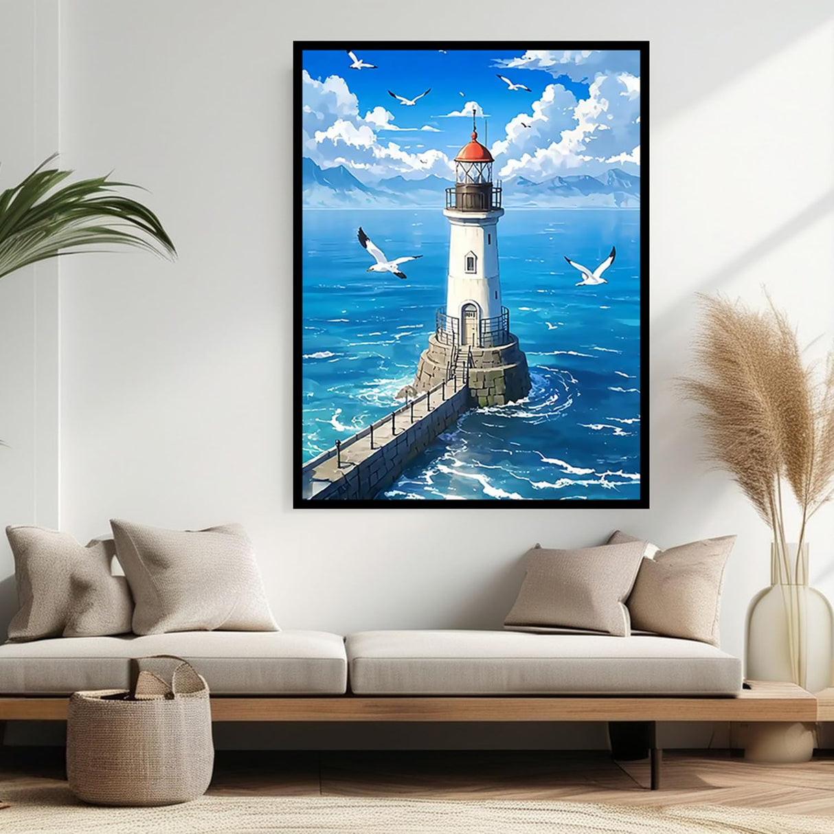 CHWGLFGG 5D Diamond Art Kits for Adults Beginners, Seascape Lighthouse Diamond Painting Kits, DIY Full Round Drill Paint by Diamonds Dot Gem Art for Adults, Home Wall Decor 12x16 Inch CHWGLFGG