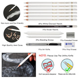 Brusarth White Charcoal Pencils Set - 12 Piece Sketch Highlight White Pencils Set for Drawing, Sketching, Shading, Blending, Artist Pencils for Artists, Professionals or Beginners Brusarth