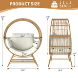 Fancyango Egg Chair Outdoor Indoor, Oversized Rattan Chair with Thicken Cushion, 510LBS Capacity Wicker Patio Lounge Chair, Basket Chair for Living Room Balcony Porch Backyard, Beige Fancyango