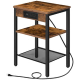 HOOBRO End Table with Charging Station and USB Ports, 3-Tier Nightstand with Adjustable Shelf, Small Side Table for Small Space in Living Room, Bedroom and Balcony, Rustic Brown BF112BZ01 HOOBRO