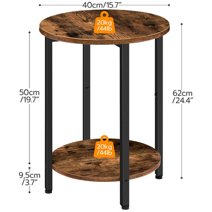 HOOBRO Side Table, Round Sofa Couch Table with Storage Shelf, 2-Tier Industrial End Table, Stable Metal Frame, Wooden Look Accent Table for Small Spaces, Living Room, Bedroom, Rustic Brown BF58BZ01G1