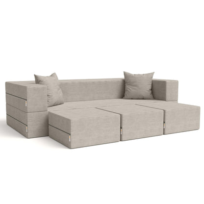 Jaxx Zipline Convertible Sleeper Sofa & Three Ottomans/California King-Size Bed, Dove Grey - WoodArtSupply