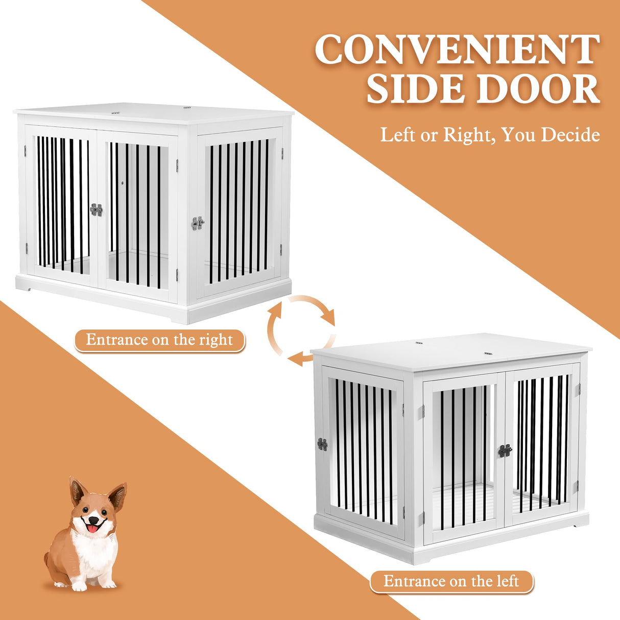 PUPETPO Furniture Style Dog Crate with Cushion, Dog Kennel Medium, Dog Crates, Dog Cage for Small and Medium Dogs, Decorative Dog Kennel with Flip-top Plate, Chew-Proof Metal Bars, White PUPETPO