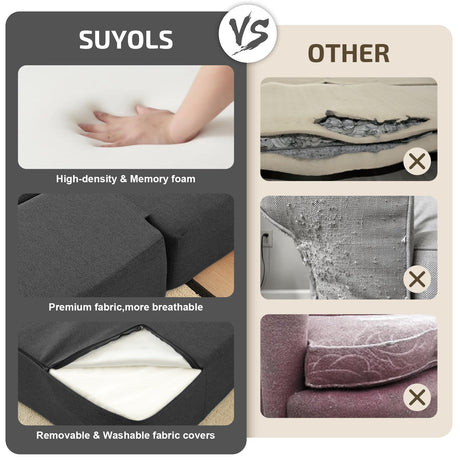 SUYOLS 2-in-1 Convertible Couch Bed with 2 Pillows - Folding Floor Couch & Sleeping Mattress - Washable Cover & Memory Foam Sleeper for Living Room/Guest Room/Home Office/Van Trip, Twin XL, Dark Grey SUYOLS