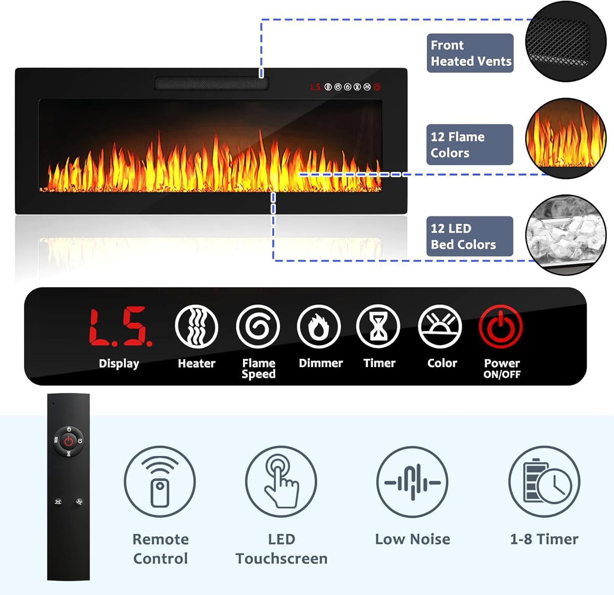 PUKAMI 70" Floating TV Stand with 36" Electric Fireplace,Wall Mounted Entertainment Center with LED Lights and Highlight Storage Cabinet for TVs up to 80" for Living Room (Brown) PUKAMI