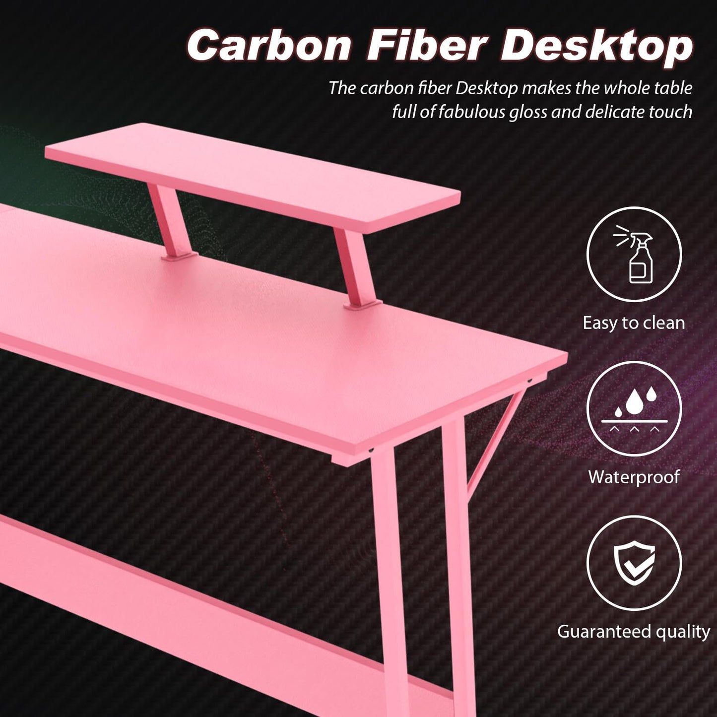 Yewuli 51-inch L Shaped Gaming Desk,Girl‘s Computer Desk, Pink L Shaped Desk for Gaming,Home Office Desks with Detachable Monitor Stand, Corner Desk for Corner,Large,Carbon Fiber,Pink