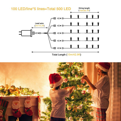 JMEXSUSS 500 LED Warm White Christmas Lights Indoor, 8 Modes Green Wire Christmas Tree Lights Outdoor Waterproof, Twinkle Fairy String Lights Plug in for Xmas Wedding Party Garden Patio