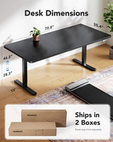 HUANUO Electric Standing Desk, 71 x 35 inch Large Height Adjustable Table, Powerful Brushless Motor, 4 Memory Preset, Sit Stand Up Desk, Home Office Computer Table with Thick T-Shaped Frame HUANUO