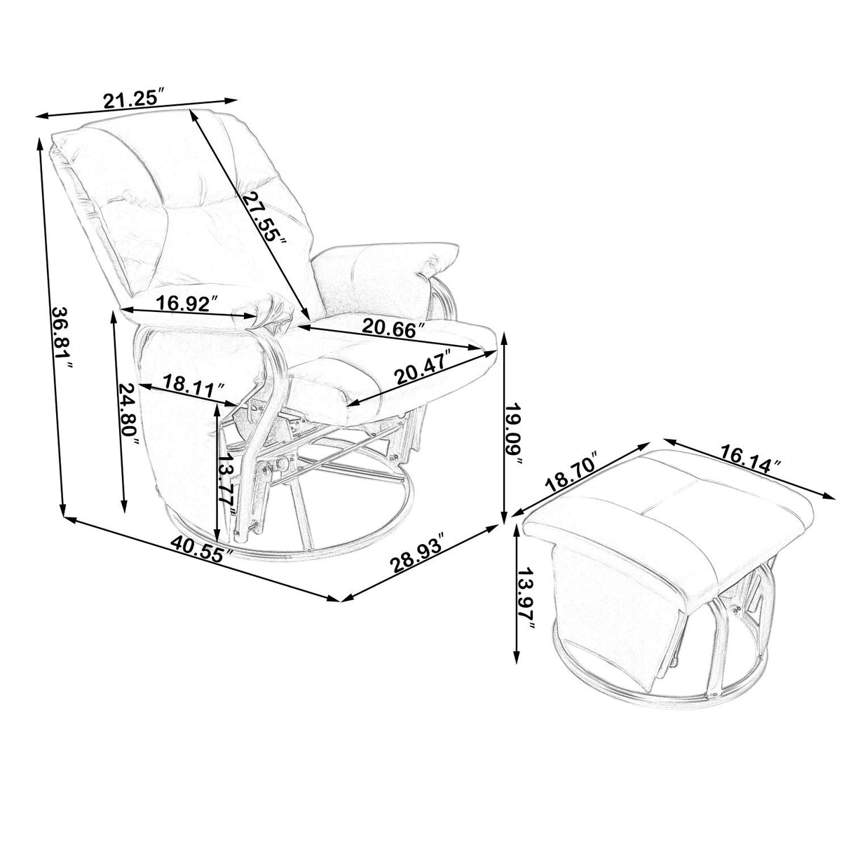 JIASTING Recliner Chair with Ottoman Living Room Chairs Faux Leather Glider Chair 360 Degree Rotation Leisure and Relaxation Furniture (Red-Brown) JIASTING