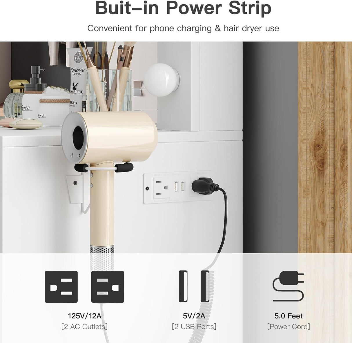 Vanity Desk with Power Outlet, 9 Drawers Makeup Vanity with Mirror and 12 LED Lights, 3 Lighting Modes, Glass Top Vanity Set, Fold-up Panel, Dressing Table for Bedroom FUSOU