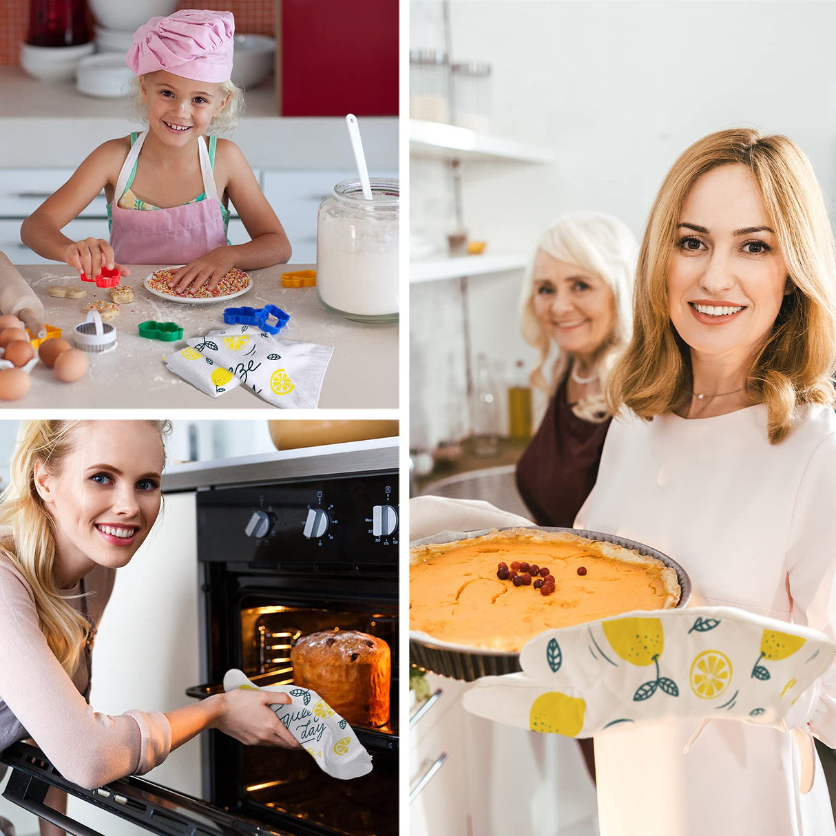 10 Pieces Blank Sublimation Oven Mitts Set Include 2 Sublimation Heat Resistant Oven Gloves 2 Blank Sublimation Hot Pads Pot Holders 2 Towels and 4 Dish Towels for Kitchen Cooking (White) Cunhill