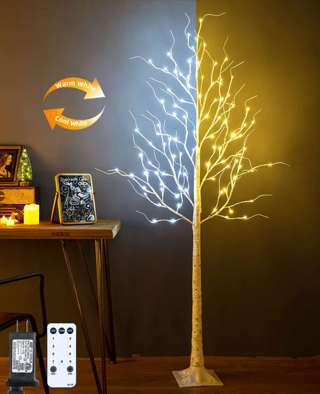 ZHOUDUIDUI Lighted Birch Tree, 6ft 96LED Birch Tree Lights,Artificial Twig Tree Light 9Modes Timer for Indoor Outdoor Christmas Halloween Easter Tree Home Party Wedding Decor,Warm & Cool White ZHOUDUIDUI
