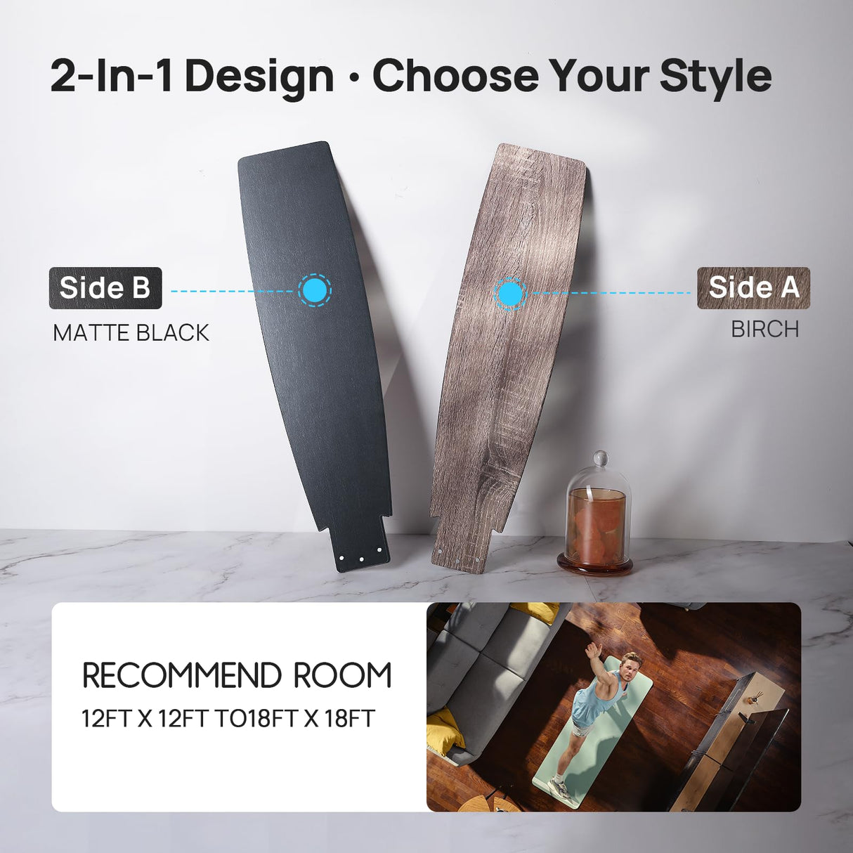 Consciot 52 Inch Ceiling Fan With Lights, Modern Black Ceiling Fan, Remote Control, Quiet Reversible DC Motor, Flush Mount, Dimmable 3CCT LED Light, Double Finish Blade, For Indoor Bedroom Living Room Consciot