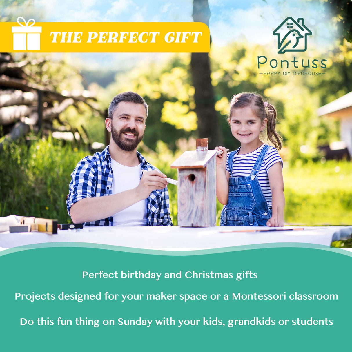 DIY Birdhouse Kit with Paint Set - Kids' Wood Craft Kits - Make a Bird House Kit for Kids - DIY Woodcraft Building Projects for Kids and Adults- STEM Teaching Tools Pontuss