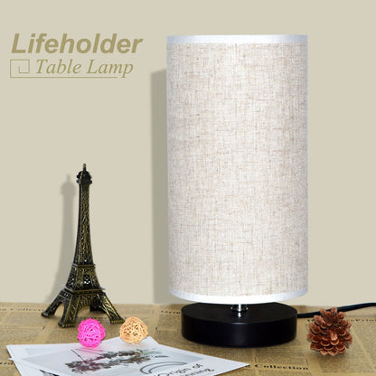 lifeholder Table Lamp, Bedside Nightstand Lamp, Simple Desk Lamp, Fabric Wooden Table Lamp for Bedroom Living Room Office Study, Cylinder Black Base - WoodArtSupply