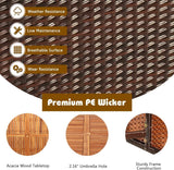 HAPPYGRILL 9-Pieces Patio Dining Set Outdoor Dining Furniture Set with Cushioned Seating, Space-Saving Dining Table with Acacia Wood Tabletop Rattan Wicker Chair and Ottoman Sets for Backyard Garden HAPPYGRILL