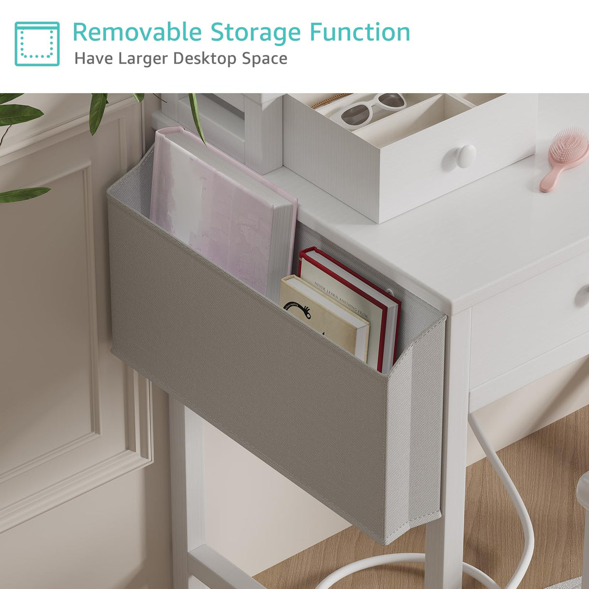 KAI-ROAD White Makeup Vanity Desk with Mirror and Lights, 40 inch Girls Vanity Set with Chair, Make Up Dresser Table with Drawers and Power Outlet for Bedroom Small Space KAI-ROAD