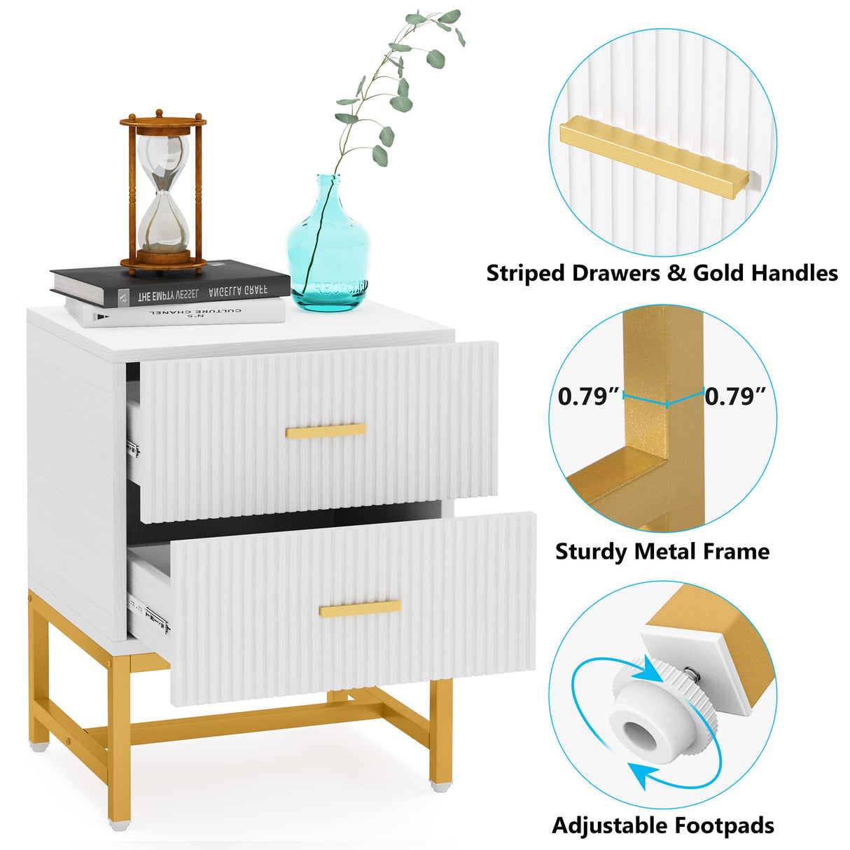 Tribesigns 2-Drawer Nightstand, Modern Fluted Night Stands Bed Side Table with Storage, Wood End Table Accent Table for Bedroom, Living Room, Small Spaces, White Tribesigns