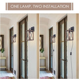 VILUXY Wood Wall Sconces Retro Industrial Rectangle Bedside Wall Sconce Plug-in Cord with Switch Lighting Fixture Black Wall Lamp for Bedroom, Hallway, Entryway, Passway, Dining Room 2 Pack VILUXY