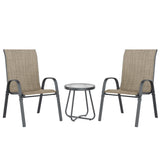 Amopatio 3 Piece Patio Set, Outdoor Stackable Dinging Chairs for All Weather, Breathable Garden Furniture for Backyard Deck, Brown Amopatio