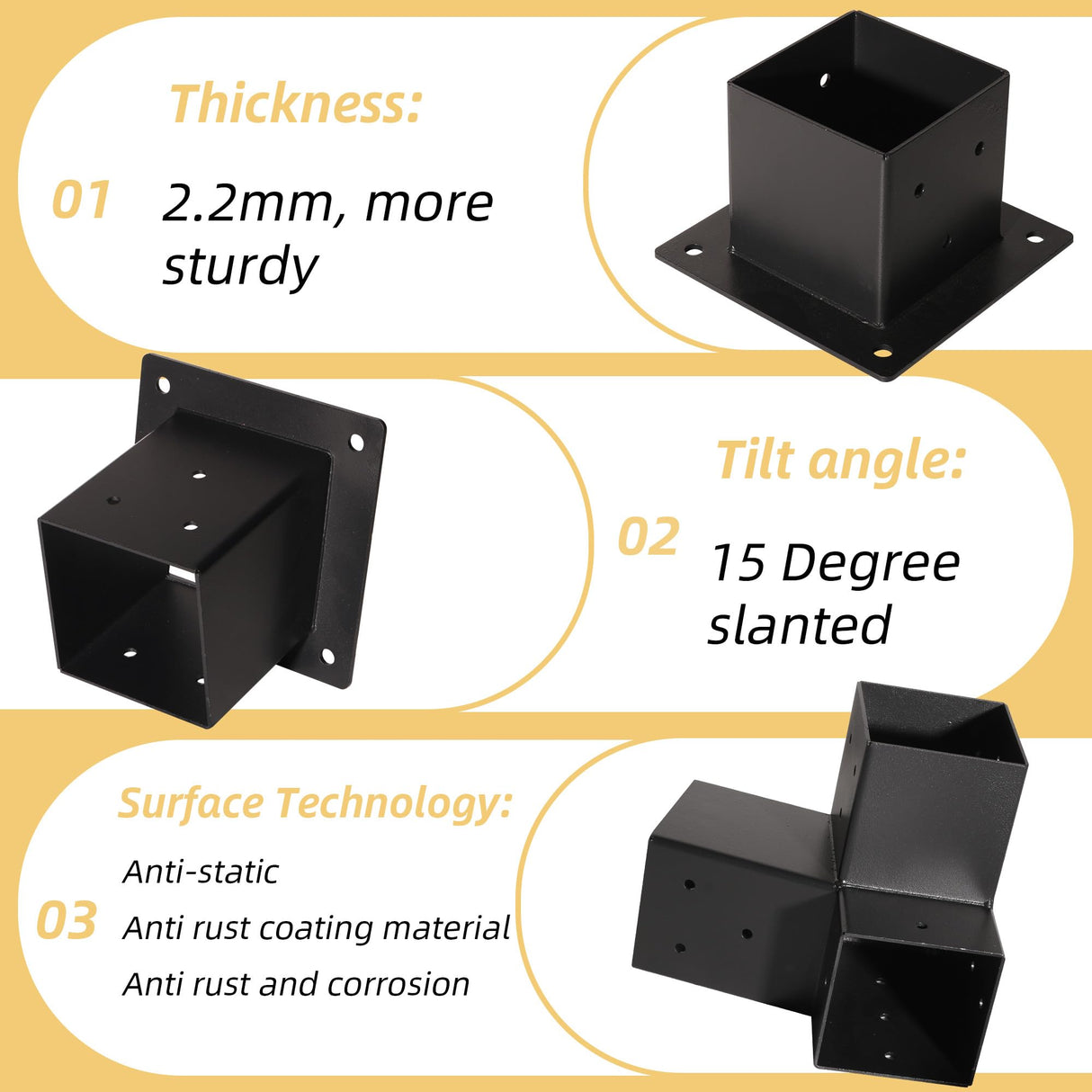 15° Slanted Pergola Brackets Kit for 4" x 4" Wood Pergola, Wall Mount Roof Pergola Bracket Kit, for Gazebo, Pergolas, Wood Stand Sheds, Metal Gazebo Kits - with Screws Riyhch