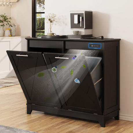 Halitaa Double Tilt Out Trash Cabinet, Free Standing 10 Gallon Recycling Trash Can Cabinet with Negative Ion and Deodorizing Function, for Kitchen Living Room, Black Halitaa