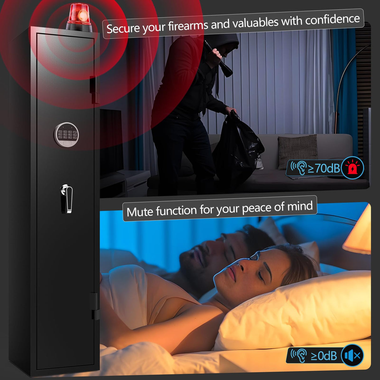 Marcree 2-3 Rifle Gun Safe, Gun Cabinets for Rifles and Shotguns with Inner Safe, Gun Safes for Rifle and Pistols with Dual Alarm System, 180 Degree Quick Access Shotgun Safe for Home, Electronic Lock Marcree