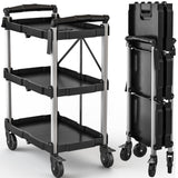 DWVO 350 LBS Foldable Utility Cart, Folding Utility Cart on Wheels, Folding Service Cart Collapsible Utility Cart with Wheels, Collapsible Rolling Cart with Locking for Garage Home Restaurant DWVO