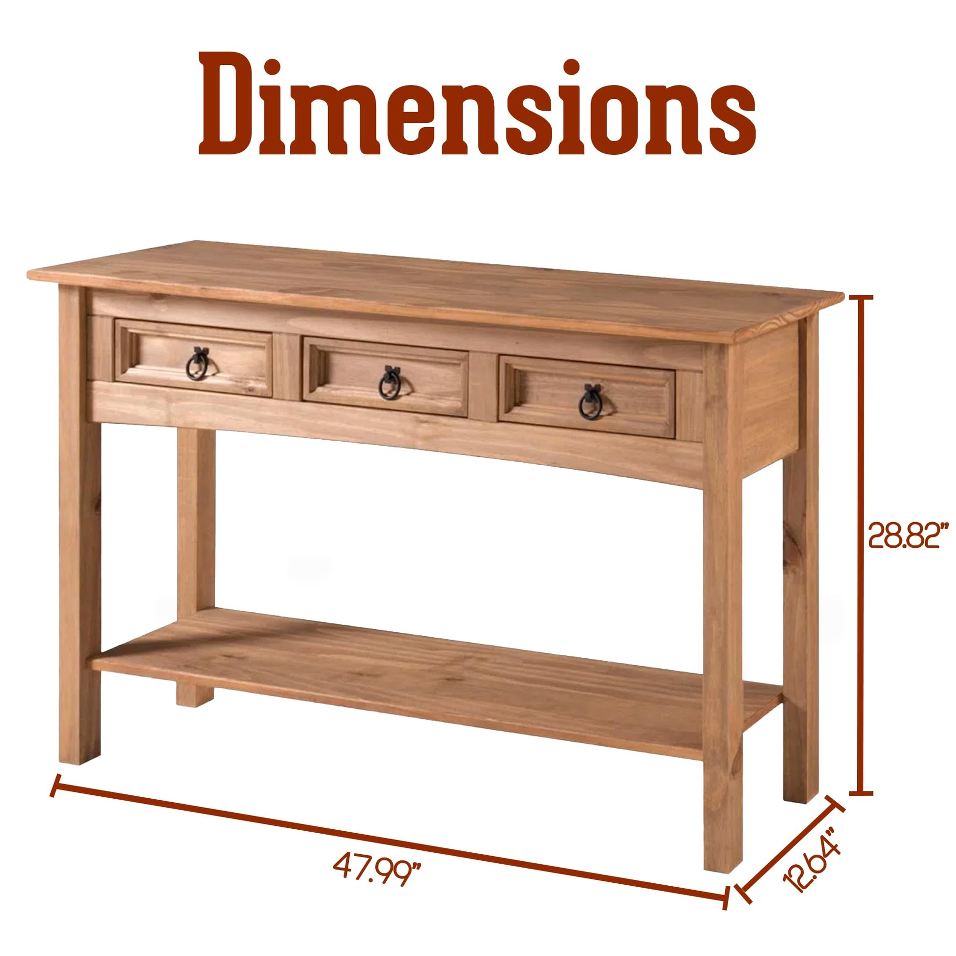 Furniture Dash Solid Wood Console Table with 3 Drawers 47.9" W, 12.6" D, 28.8" H - Farmhouse Entryway Table with Storage Shelf, Farmhouse Furniture for Living Room, Hallway Foyer - Corona Col - WoodArtSupply