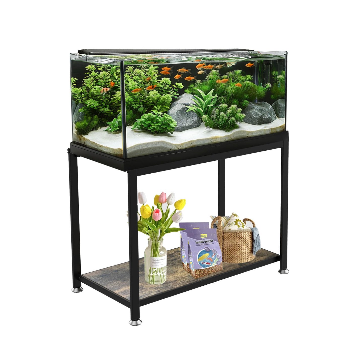 JDGG 40 Gallon Fish Tank Stand 700LBS Double-Layer Storage Shelf, 36.6" L x 18.5" W x 27.6" H Aquarium Stand, Metal Reptile Tank Stand, Use for Home Office, Tank not Included, Black - WoodArtSupply