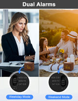 Digital Alarm Clock, with Wooden Electronic LED Time Display, 3 Alarm, 2.5-inch Cubic Small Mini Wood Made Electric Clocks for Bedroom, Bedside, Desk, Brown JALL