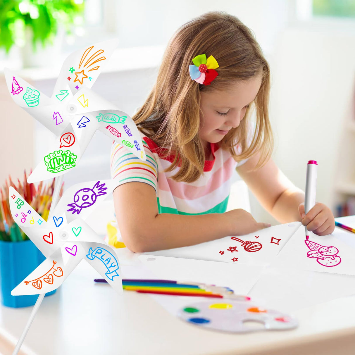 24 Pack Sublimation Blank Pinwheels DIY Pinwheels Craft Color Your Own Wind Spinners Toy Crafts DIY White Pinwheels Painting Party Favors Pinwheels (24pcs Paper Pinwheels) Cevhzoe