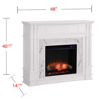 SEI Furniture Highgate Electric Fireplace with Hidden Media Shelf, New White with Faux Marble