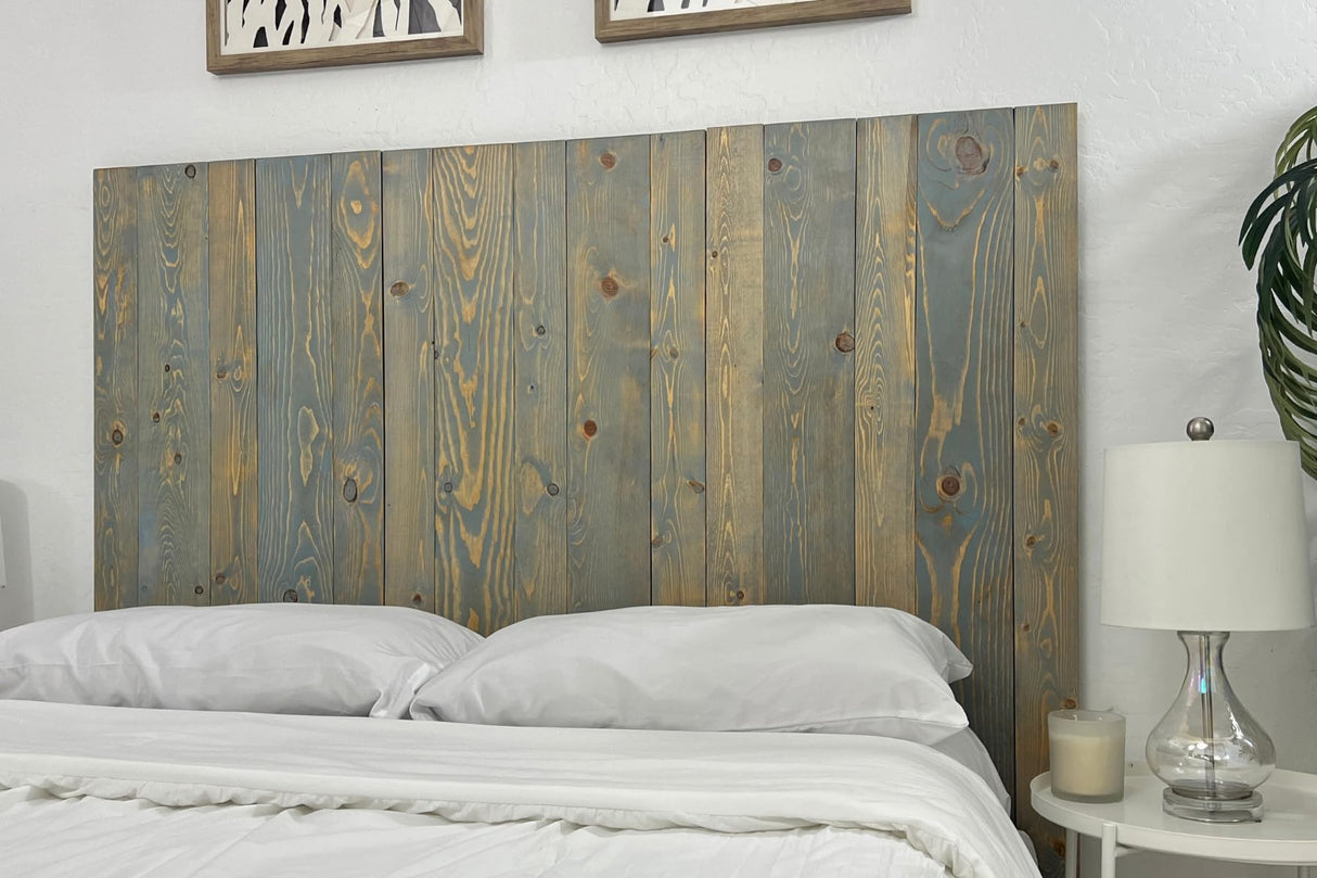Barn Walls Solid Wood Headboard Queen Size, Coastal Slate Bluish-Gray Finish with Smooth Natural Wood Grain, Handcrafted Wall-Mounted Panels, Coastal Modern Bedroom Decor Barn Walls