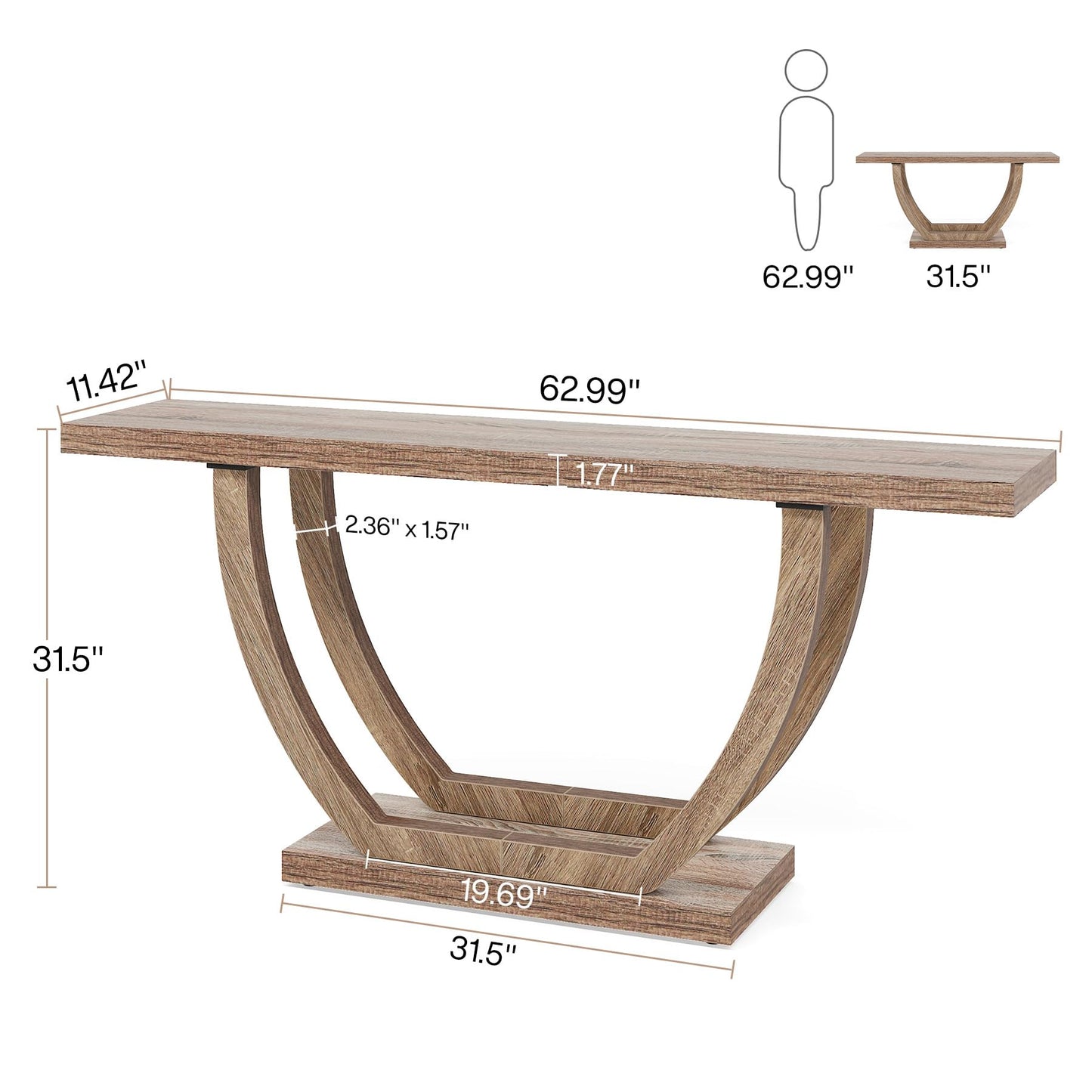 Tribesigns 63-Inch Wood Console Table with Geometric Base, 2-Tier Farmhouse Sofa Table Narrow Long, Thickened Behind Couch Table with Shelves for Living Room Foyer Corridor (Light Brown) - WoodArtSupply